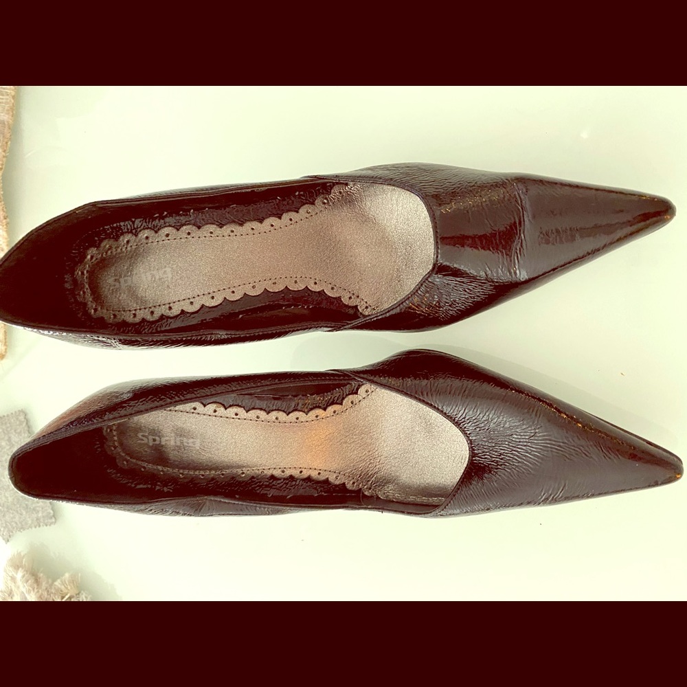 Black patent leather heel